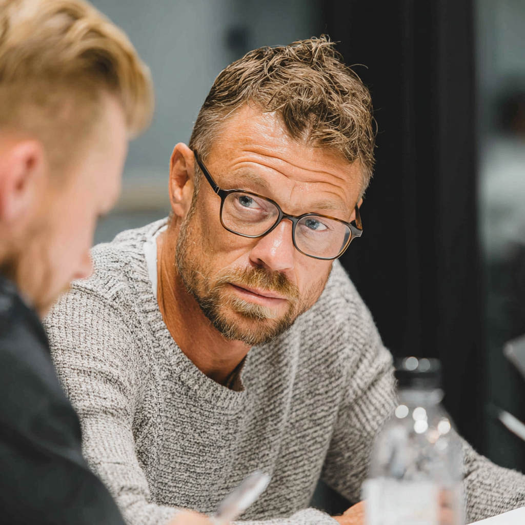 Professional mentor coaching a focused man during an intensive training session